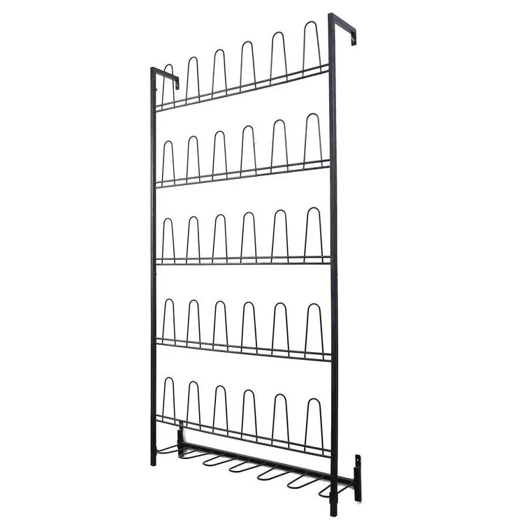 18 Pair Black Metal Wall Mounted Shoe Organizer Rack