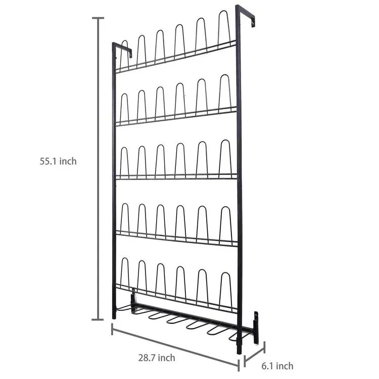 18 Pair Black Metal Wall Mounted Shoe Organizer Rack