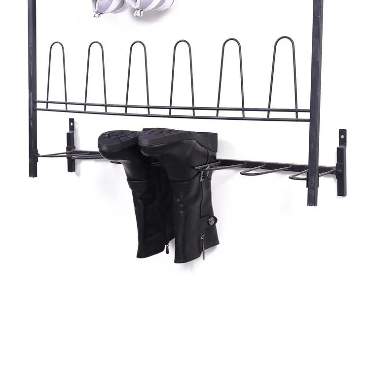 18 Pair Black Metal Wall Mounted Shoe Organizer Rack