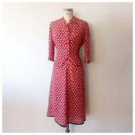 1940s - Beautiful Red Floral Rayon Crepe 2pc Suit - W31 (80cm)
