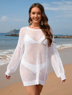 Backless Knit Loose Solid Bikini Beach Cover-Up