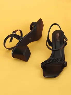 Black PU Braided Block Sandals (TC-MSI-103-BLKPU)