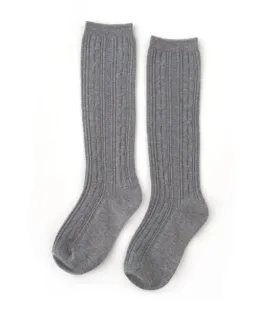 Cable Knit Knee High Socks - Grey