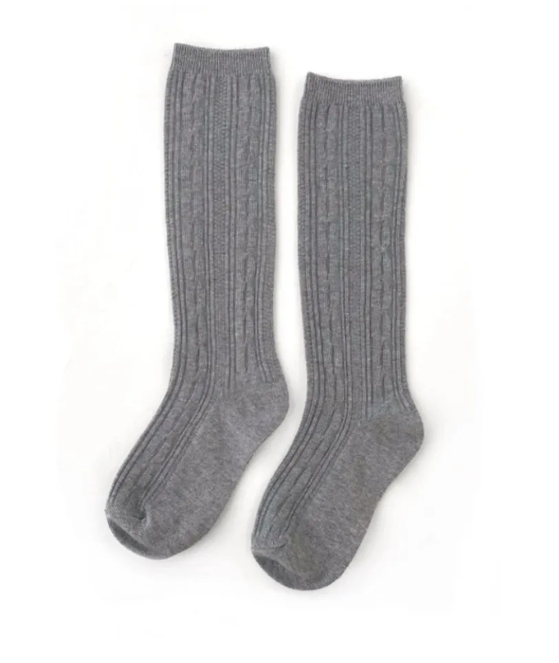 Cable Knit Knee High Socks - Grey