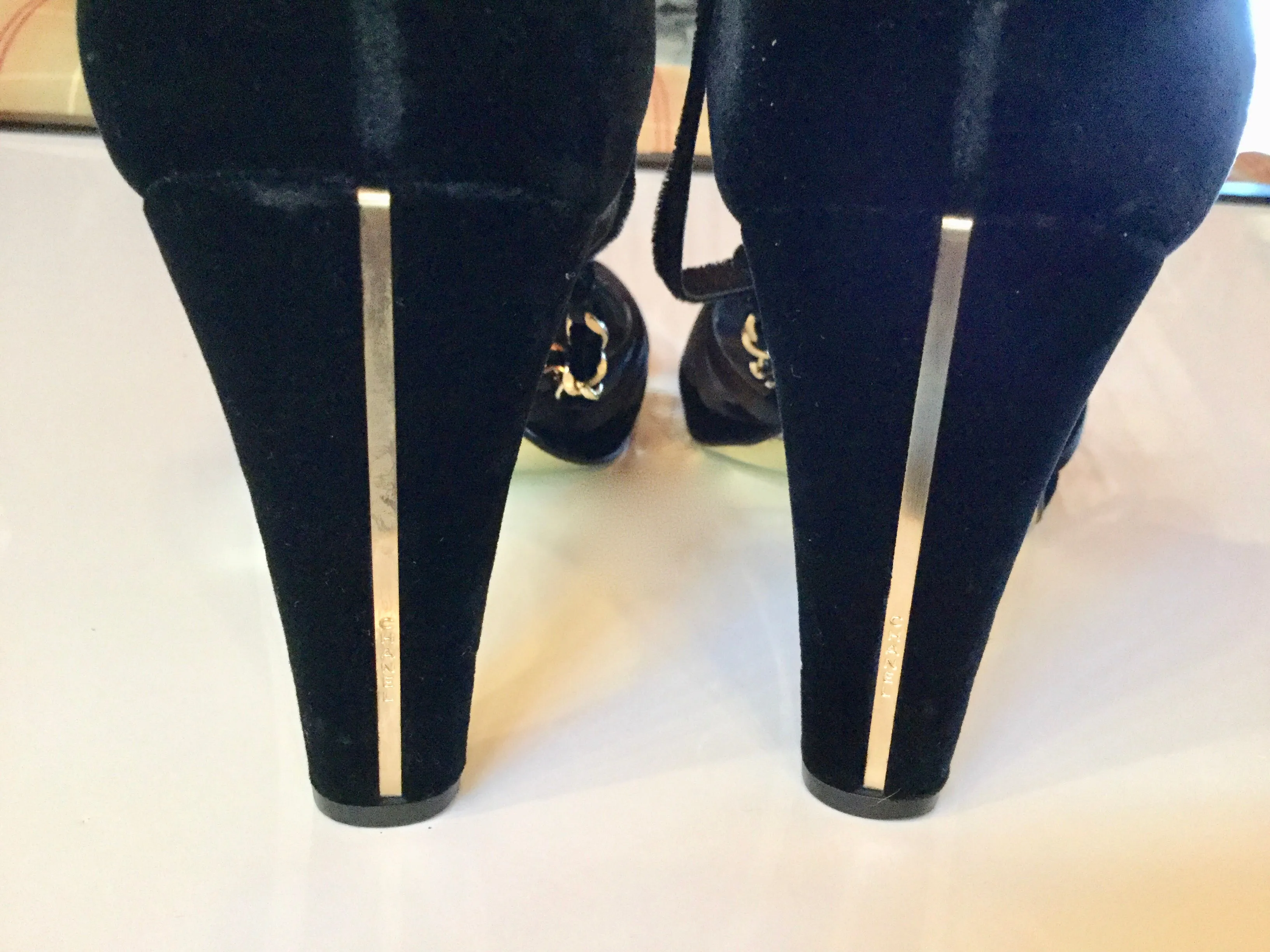 Chanel Black Camellia Flower Velvet Strap Sandal Heels EU 40 US 9.5