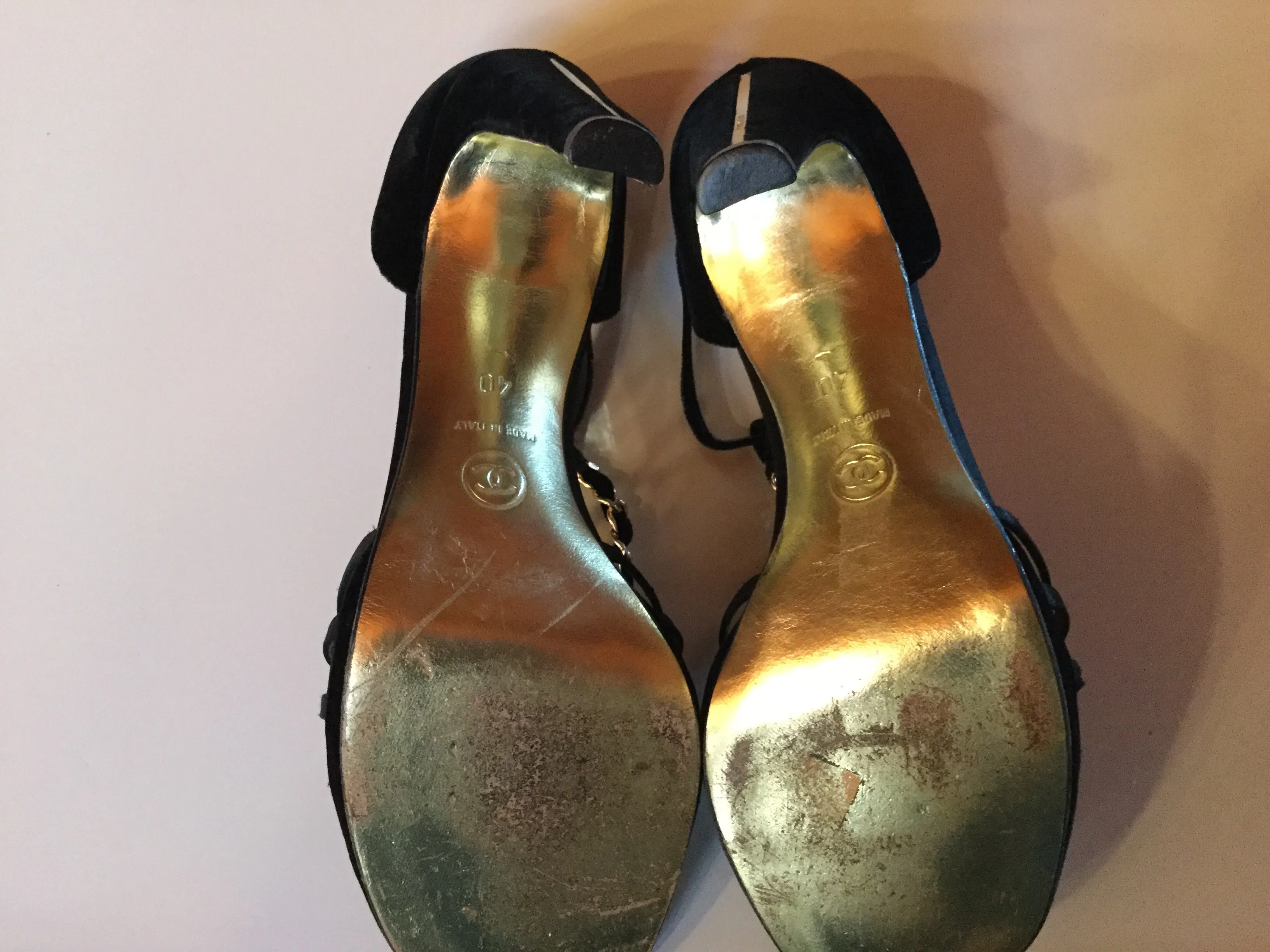 Chanel Black Camellia Flower Velvet Strap Sandal Heels EU 40 US 9.5