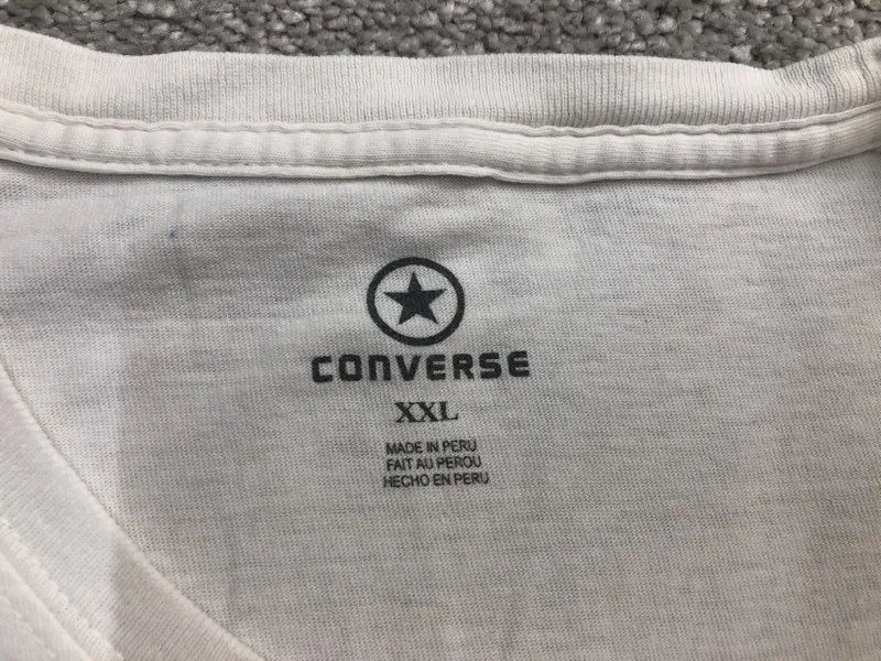Converse Shirts Men XXL White Spell Out Logo Pullover Crew Neck Tee Short Sleeve