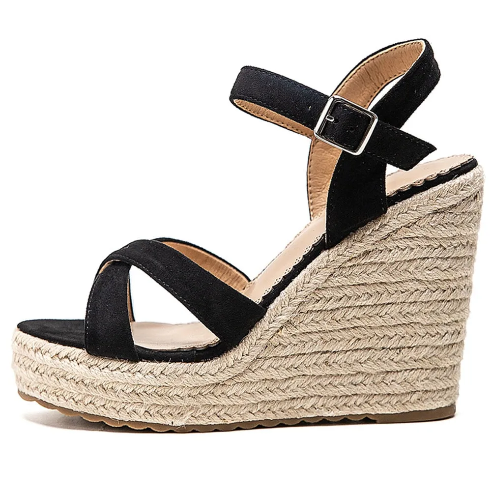 Cross-strap Wedge Sandals