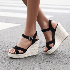 Cross-strap Wedge Sandals