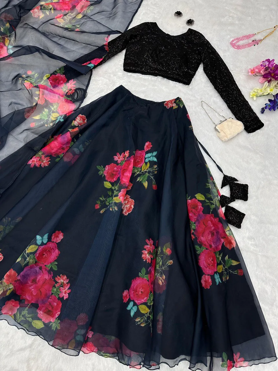 Exquisite Black Floral Lehenga Set