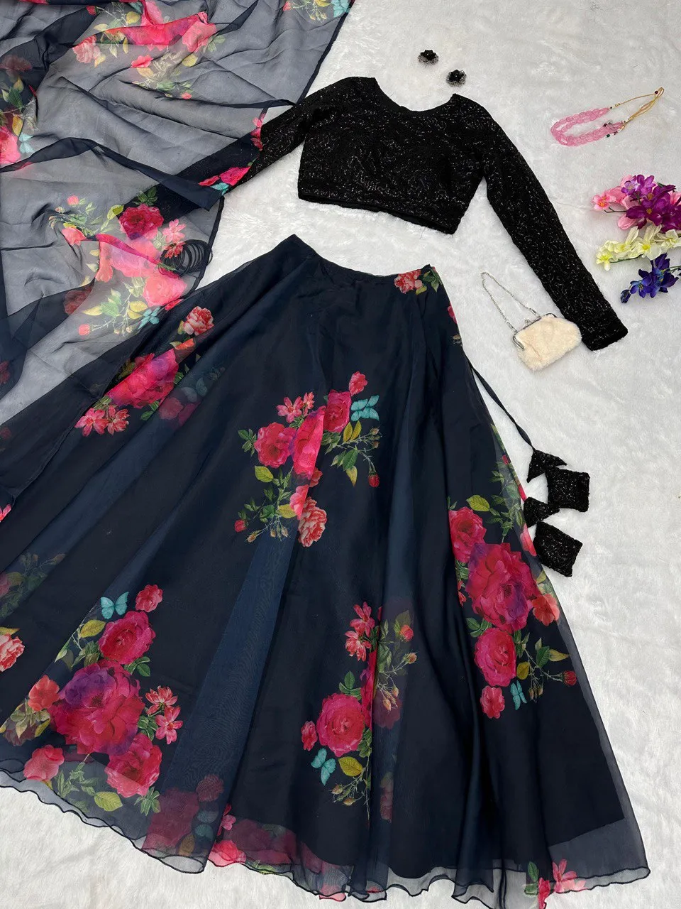 Exquisite Black Floral Lehenga Set