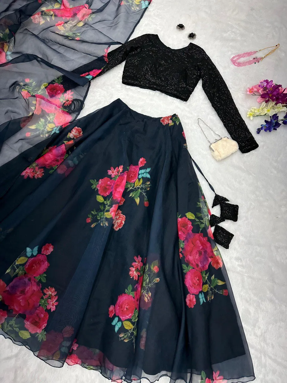 Exquisite Black Floral Lehenga Set