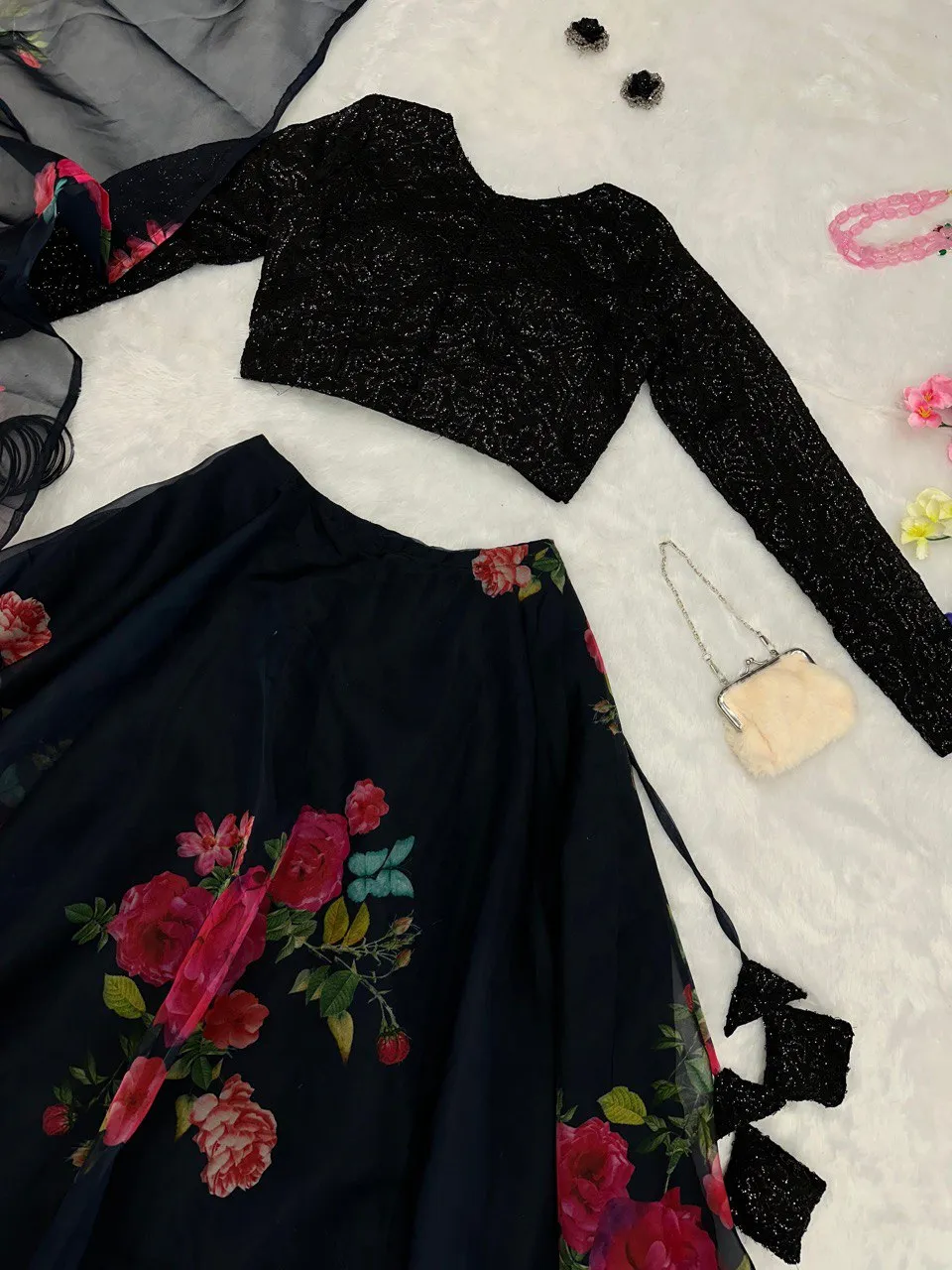 Exquisite Black Floral Lehenga Set