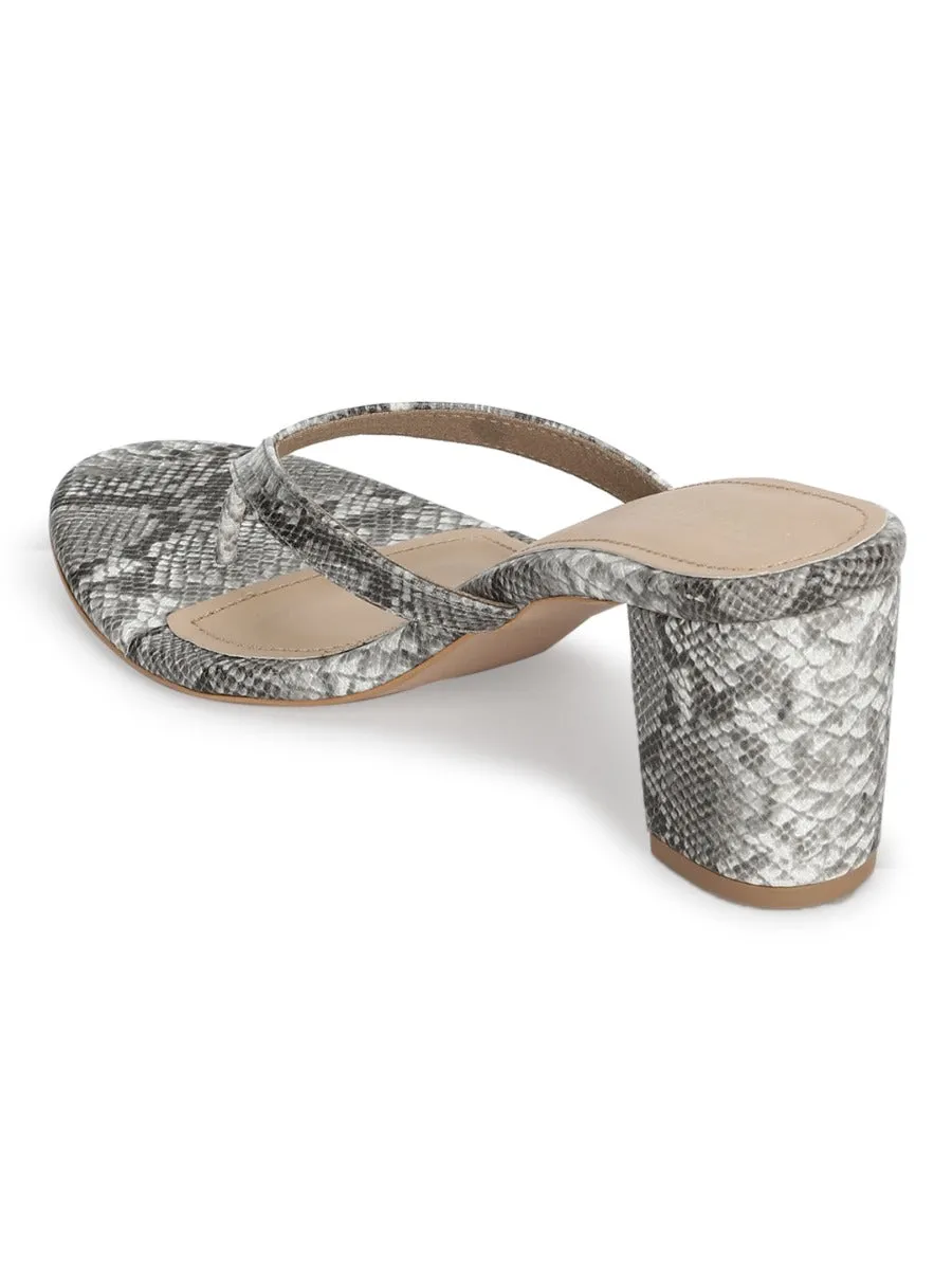 Grey Snake PU Slip On High Heel Mules