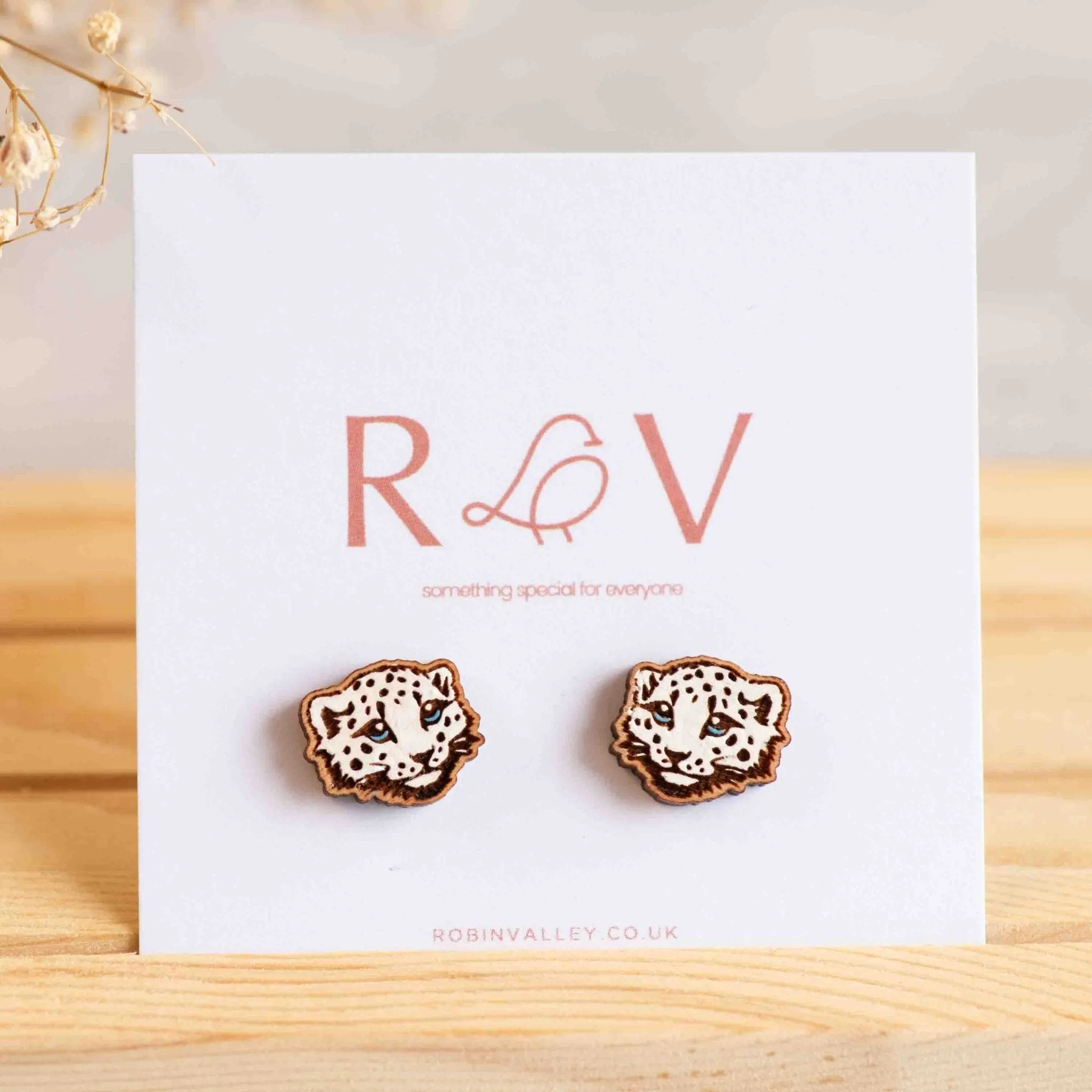 Hand-painted Baby Snow Leopard Earrings Eco-jewellery - PEL10181