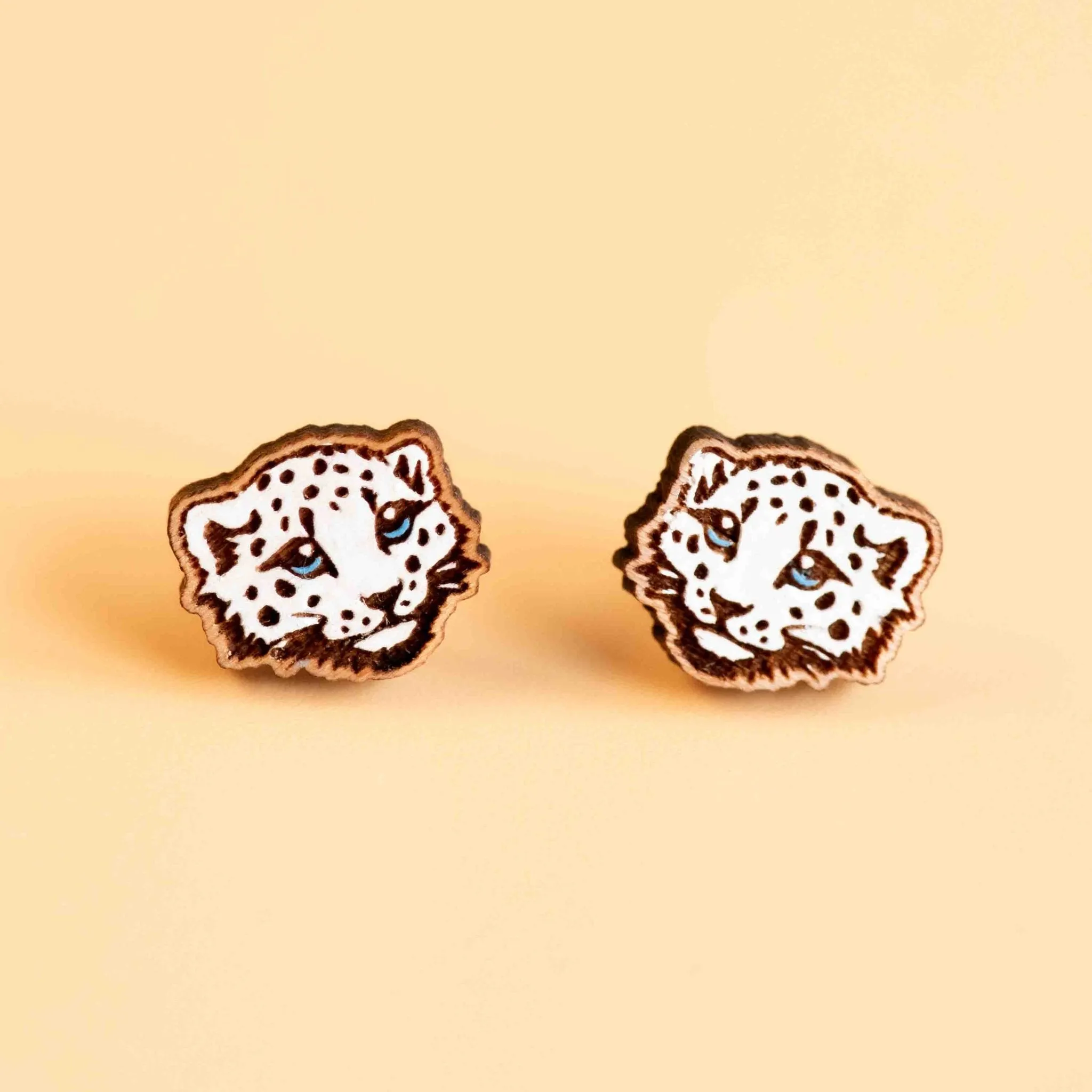 Hand-painted Baby Snow Leopard Earrings Eco-jewellery - PEL10181