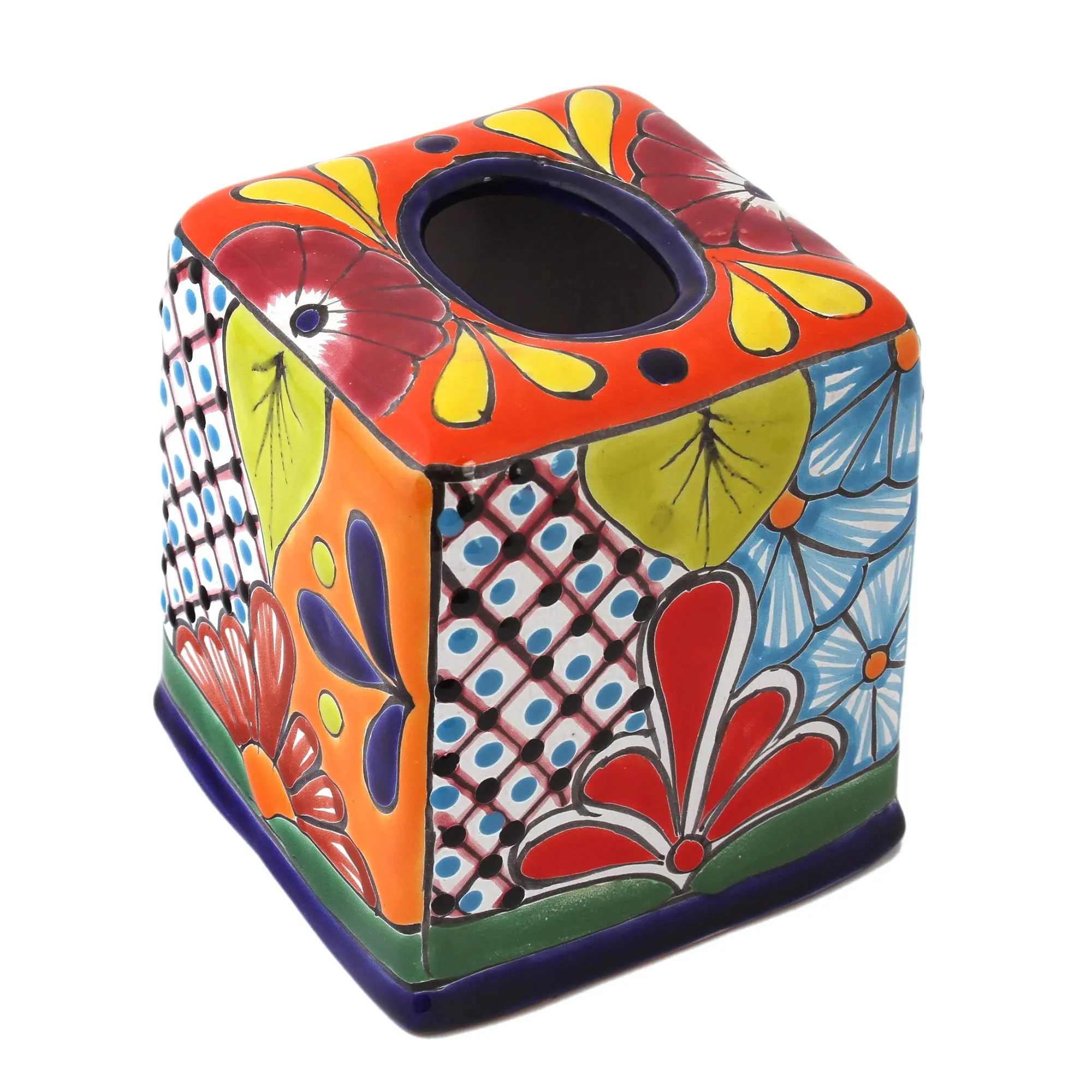 Hand-Painted Talavera Ceramic Tissue Box Cover from Mexico - Folk Art Convenience | NOVICA