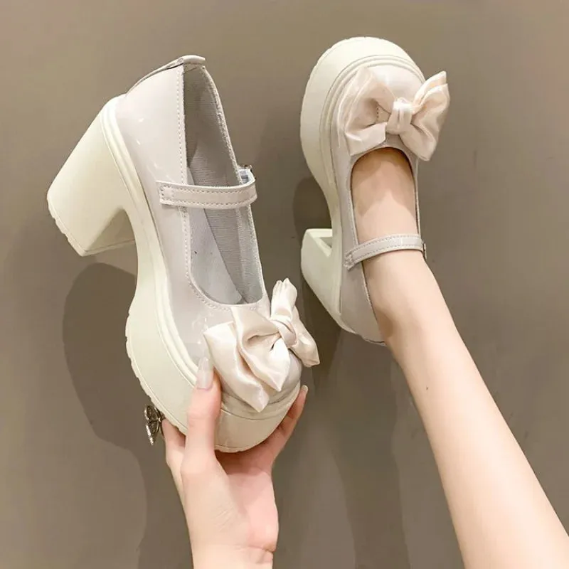 Hnzxzm New White Platform Heels Women Shoes Vintage Girls High Heel Platform Lolita Shoes Japanese Style College Student Shoes