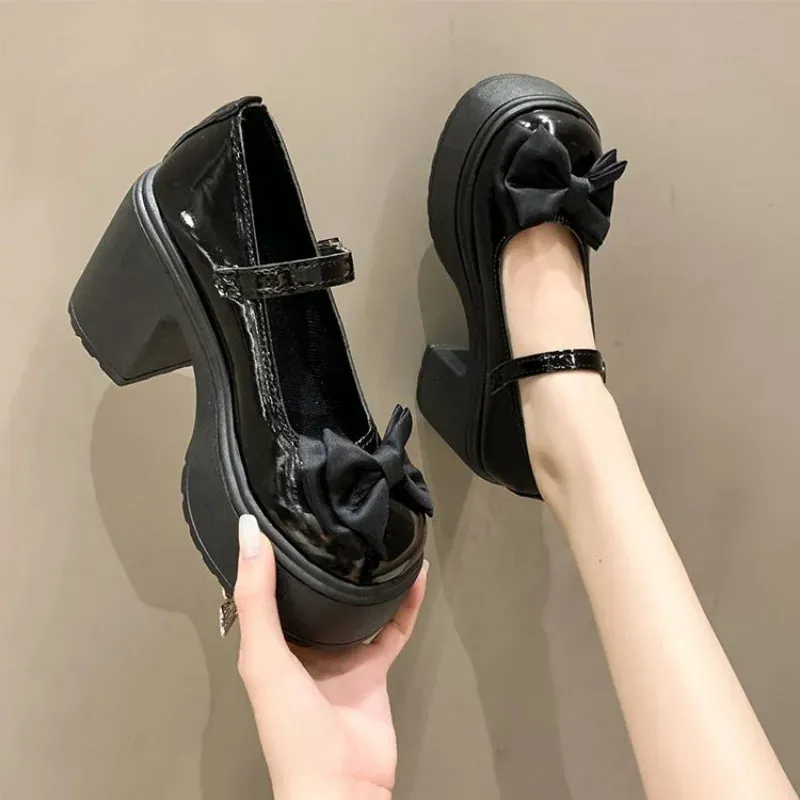 Hnzxzm New White Platform Heels Women Shoes Vintage Girls High Heel Platform Lolita Shoes Japanese Style College Student Shoes