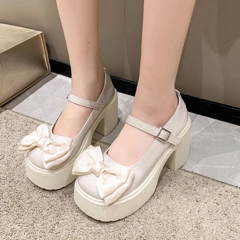 Hnzxzm New White Platform Heels Women Shoes Vintage Girls High Heel Platform Lolita Shoes Japanese Style College Student Shoes