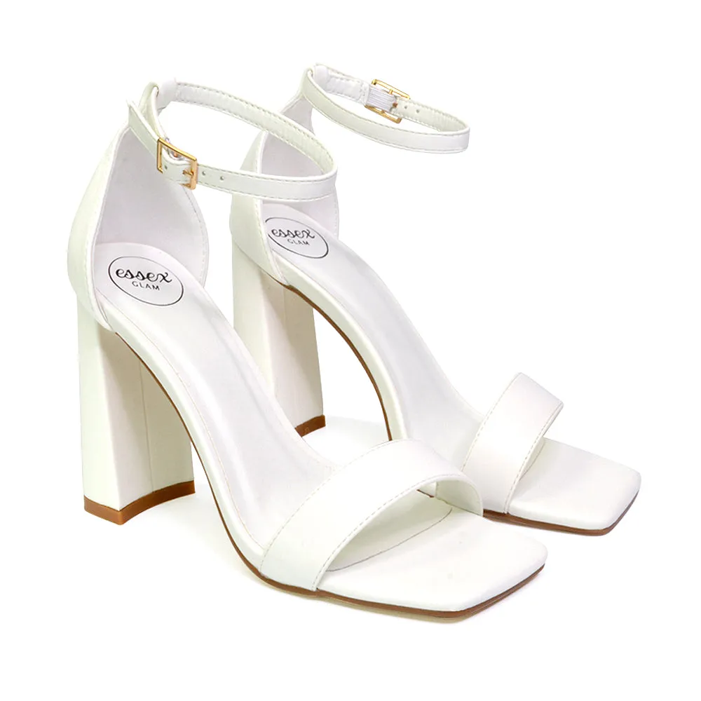 Kamryn Buckle Up Ankle Strap Square Toe Block High Heel Sandals in Fuchsia