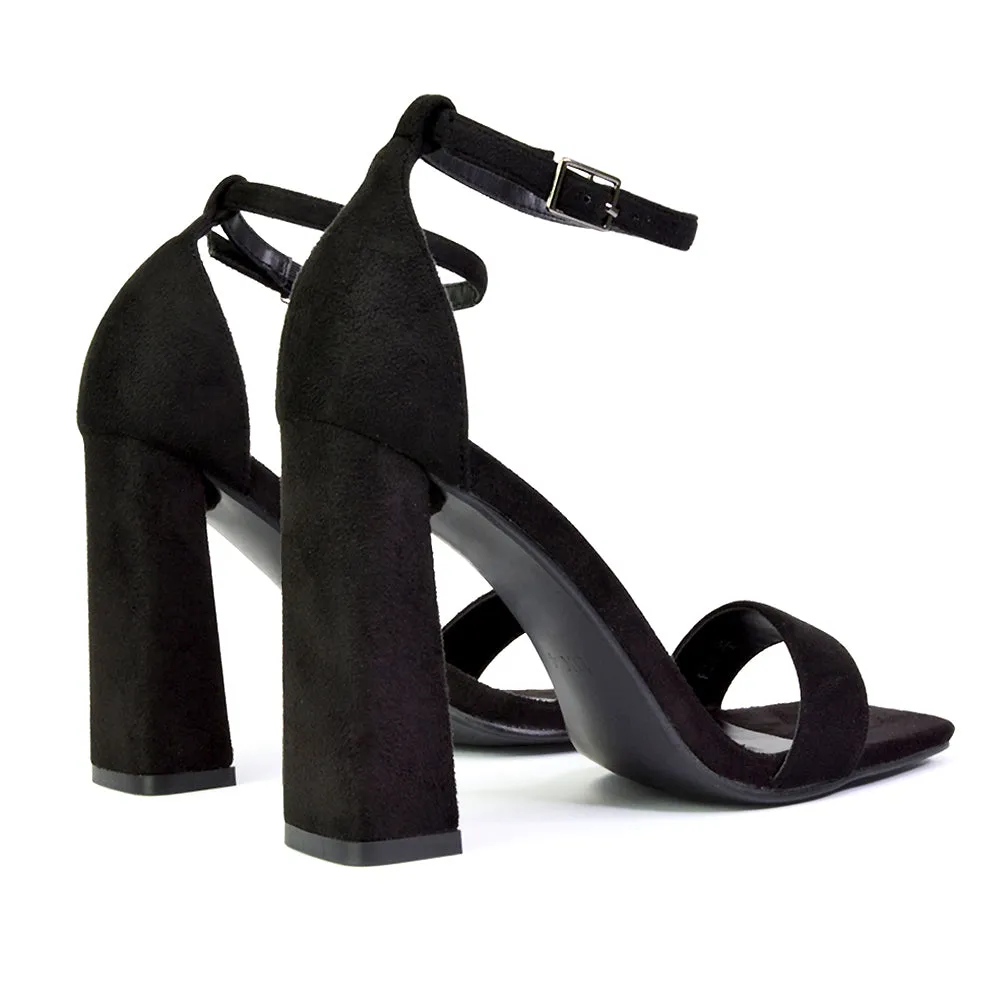 Kamryn Buckle Up Ankle Strap Square Toe Block High Heel Sandals in Fuchsia
