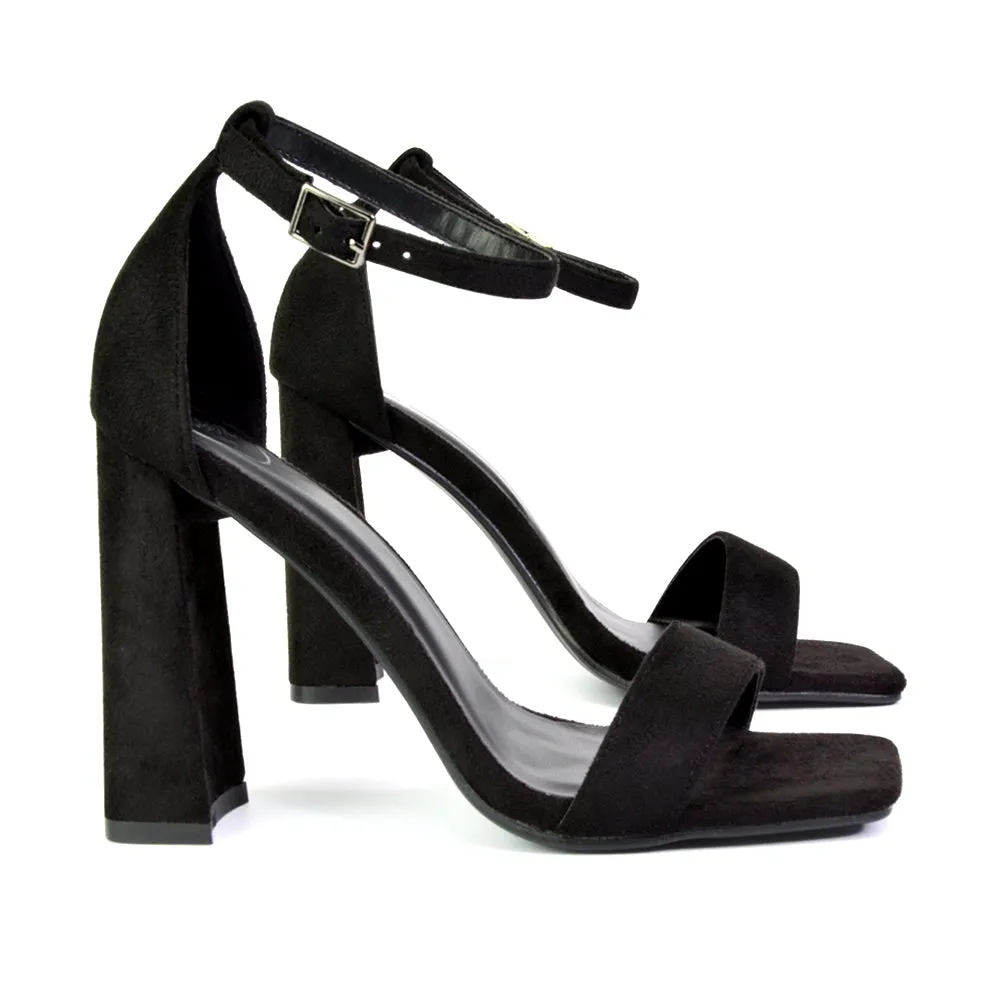 Kamryn Buckle Up Ankle Strap Square Toe Block High Heel Sandals in Fuchsia