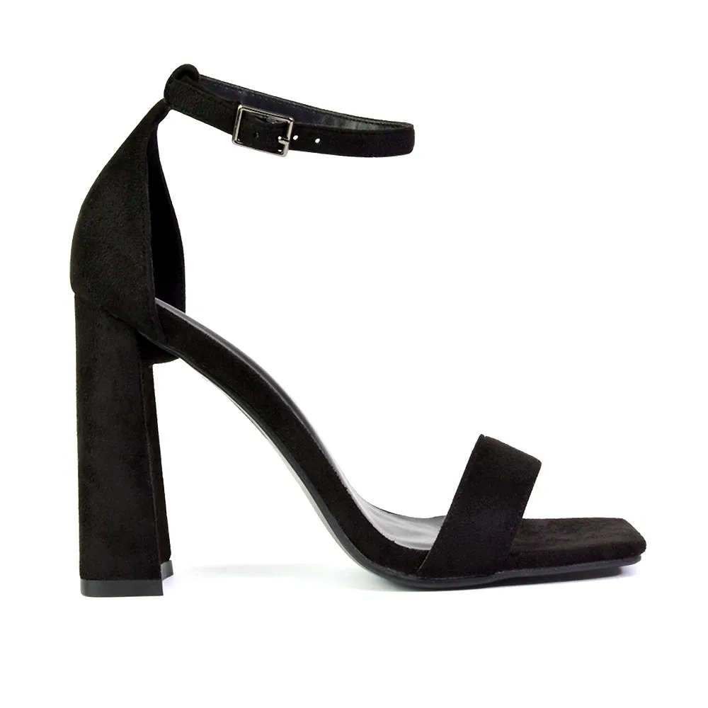 Kamryn Buckle Up Ankle Strap Square Toe Block High Heel Sandals in Fuchsia
