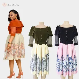 Luexco Elegant Outfit Floral Contrast Church Dress