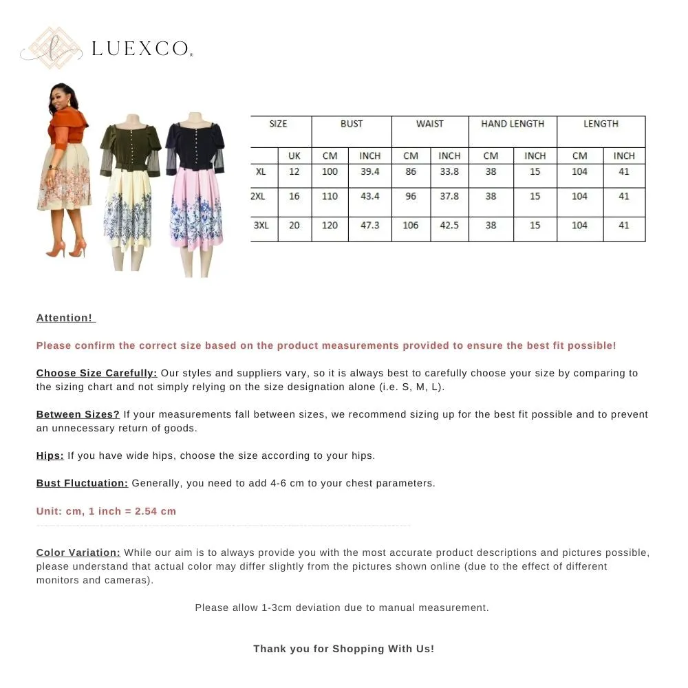 Luexco Elegant Outfit Floral Contrast Church Dress