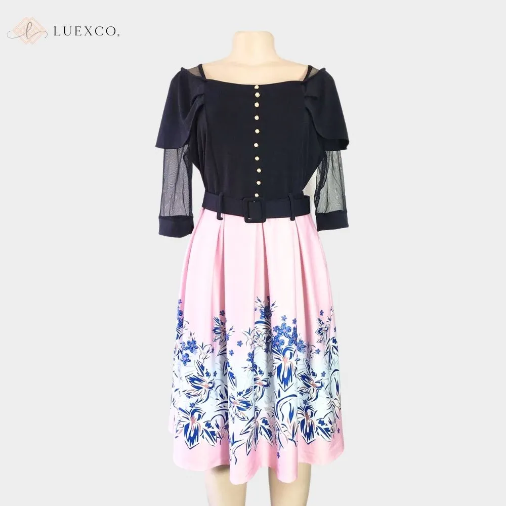 Luexco Elegant Outfit Floral Contrast Church Dress