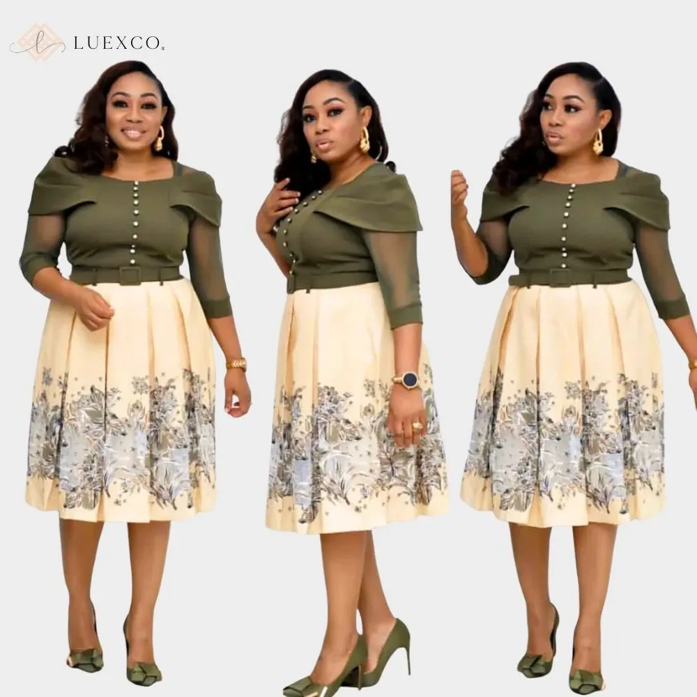 Luexco Elegant Outfit Floral Contrast Church Dress