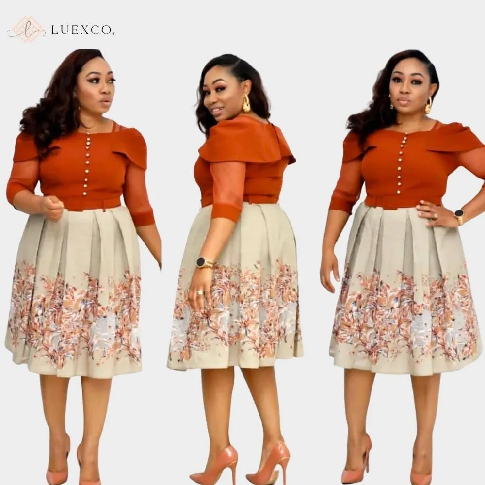 Luexco Elegant Outfit Floral Contrast Church Dress