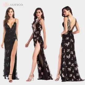 Luexco Sequin Sling Sexy Backless Floor-Length Gown