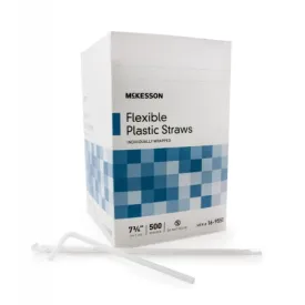 Mckesson Flexible Drinking Straw: 500 Count, White, 7.75" L