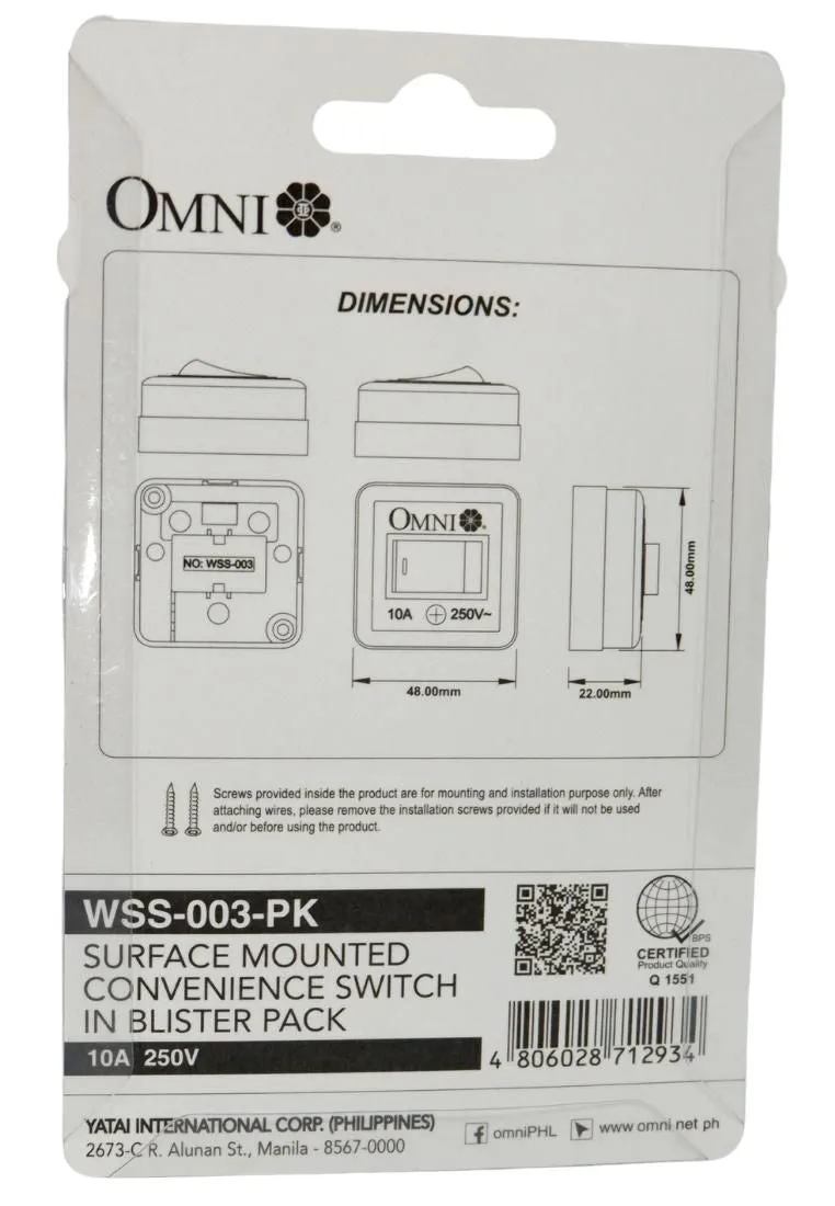 Omni Surface Mounted Convenience Switch with Blister Pack