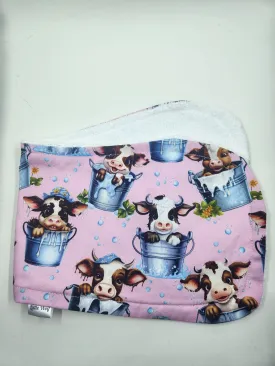 Pink Bucket Cow Bib   Burp Cloth Set