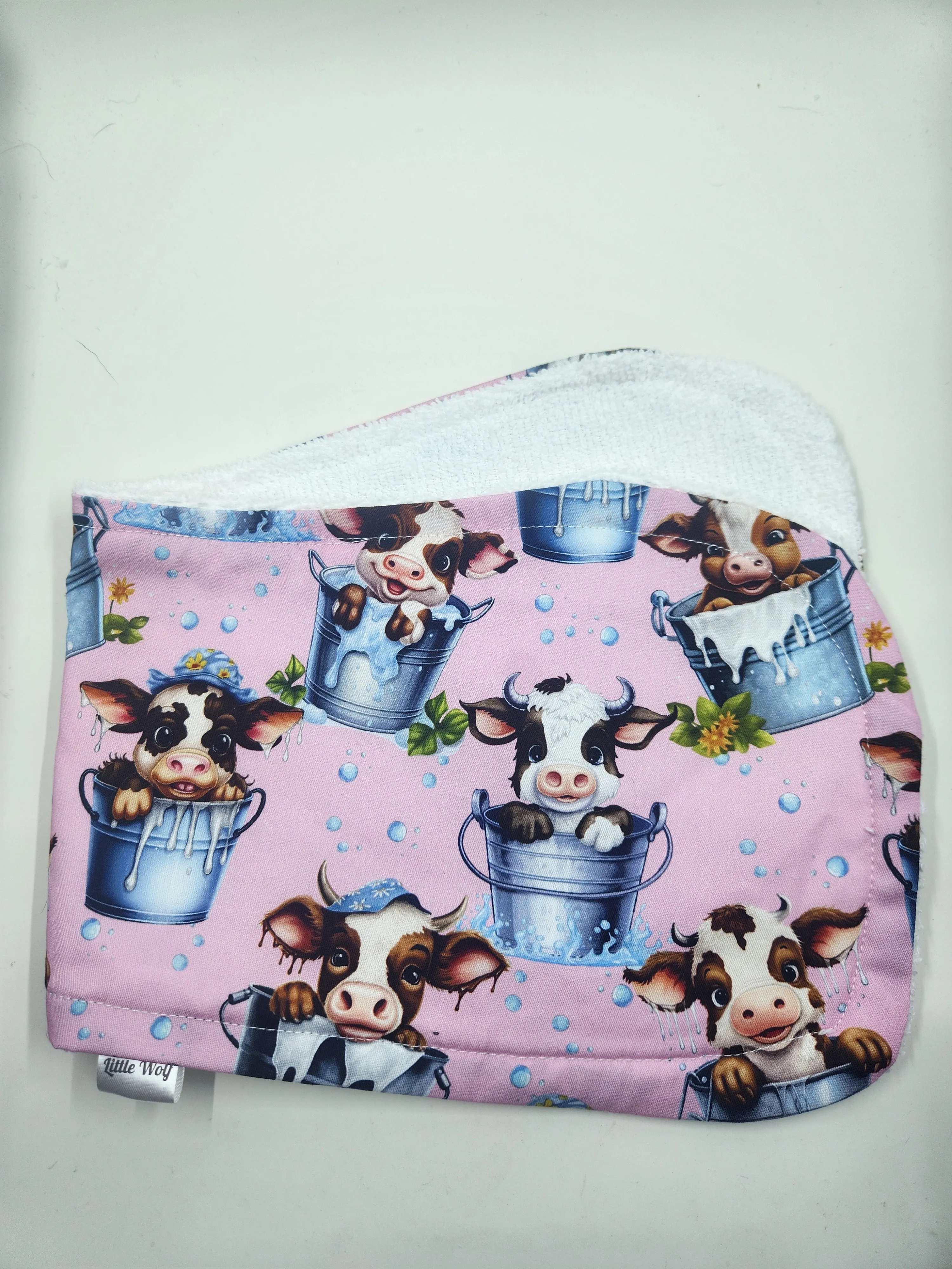 Pink Bucket Cow Bib   Burp Cloth Set