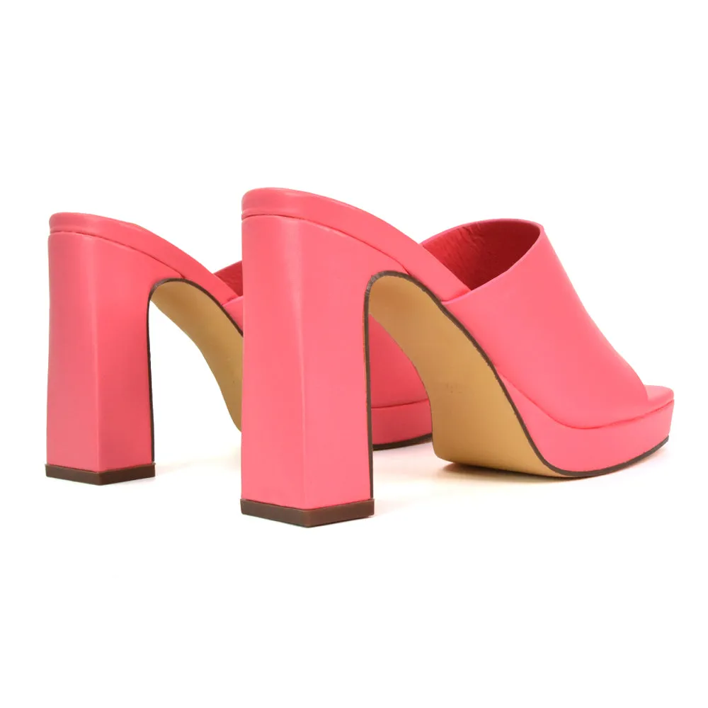 Presley Square Toe Strappy Platform Block High Heel Mule Sandals in River Aqua