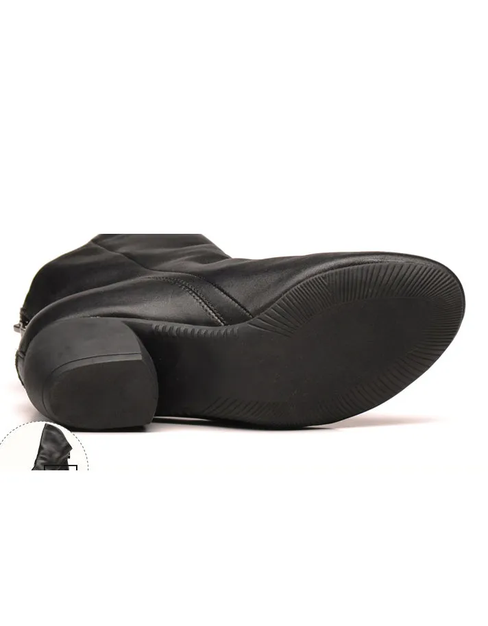 Real Leather Handmade Chunky Heels Boots