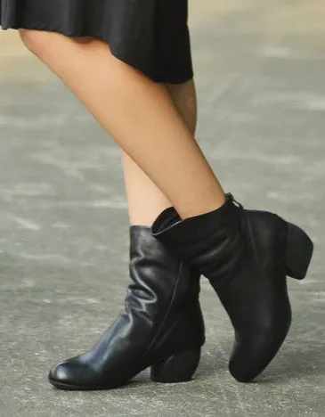 Real Leather Handmade Chunky Heels Boots