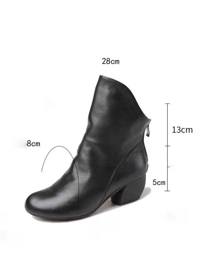 Real Leather Handmade Chunky Heels Boots