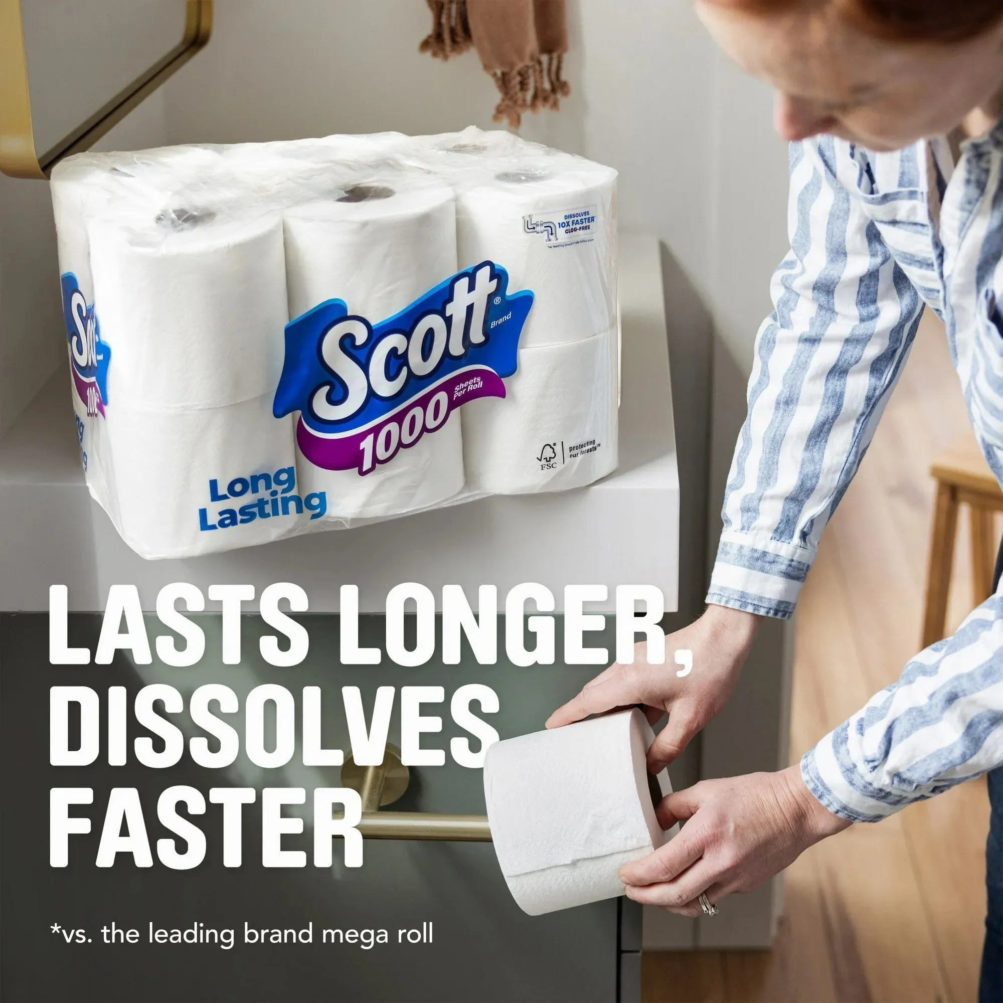 Scott 1000 Toilet Paper, 4 Rolls, 1,000 Sheets per Roll