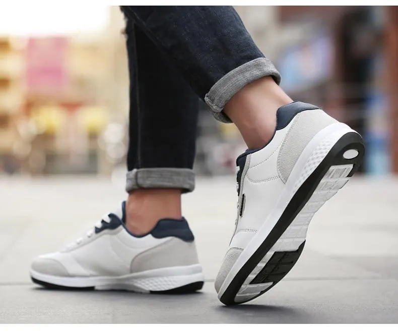 Spring Men Shoes New Lace-Up Man Fashion Microfiber Leather Men Casual Black White Outdoor Sneakers
