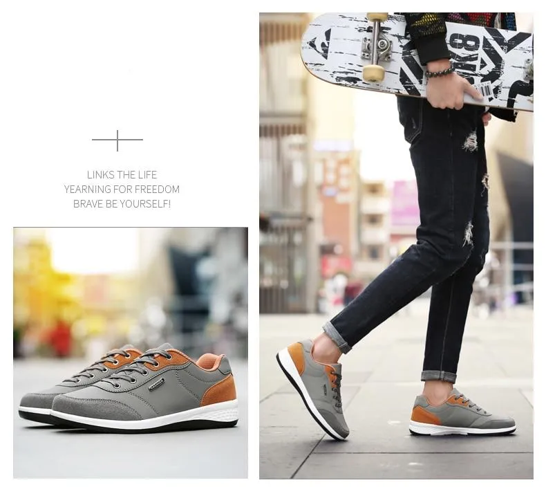 Spring Men Shoes New Lace-Up Man Fashion Microfiber Leather Men Casual Black White Outdoor Sneakers