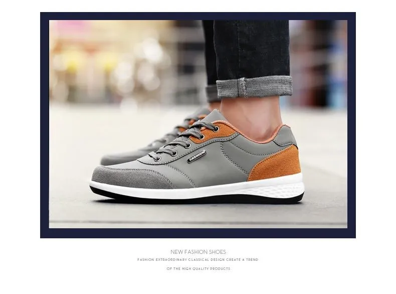Spring Men Shoes New Lace-Up Man Fashion Microfiber Leather Men Casual Black White Outdoor Sneakers