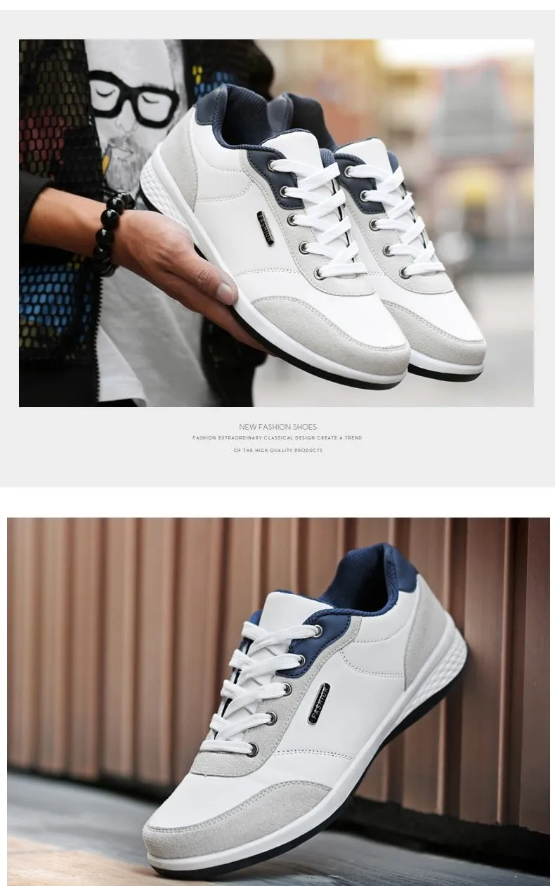 Spring Men Shoes New Lace-Up Man Fashion Microfiber Leather Men Casual Black White Outdoor Sneakers