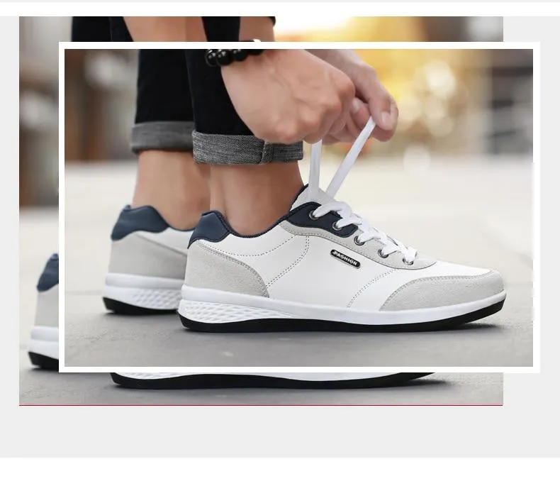 Spring Men Shoes New Lace-Up Man Fashion Microfiber Leather Men Casual Black White Outdoor Sneakers