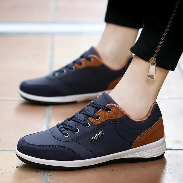 Spring Men Shoes New Lace-Up Man Fashion Microfiber Leather Men Casual Black White Outdoor Sneakers