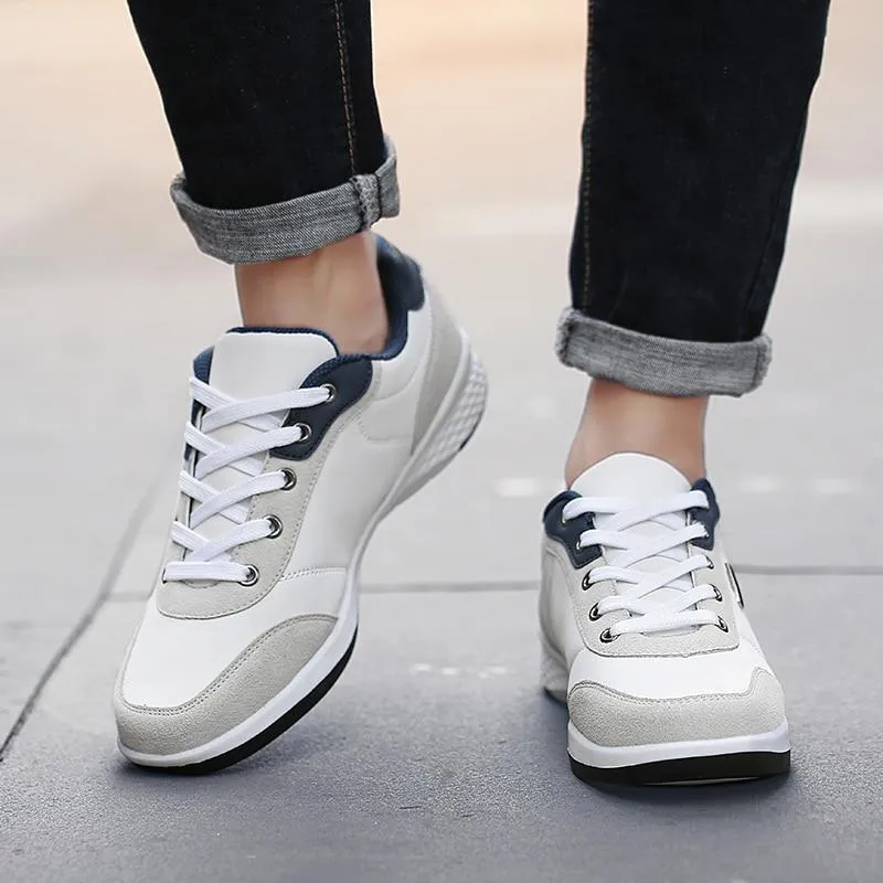 Spring Men Shoes New Lace-Up Man Fashion Microfiber Leather Men Casual Black White Outdoor Sneakers